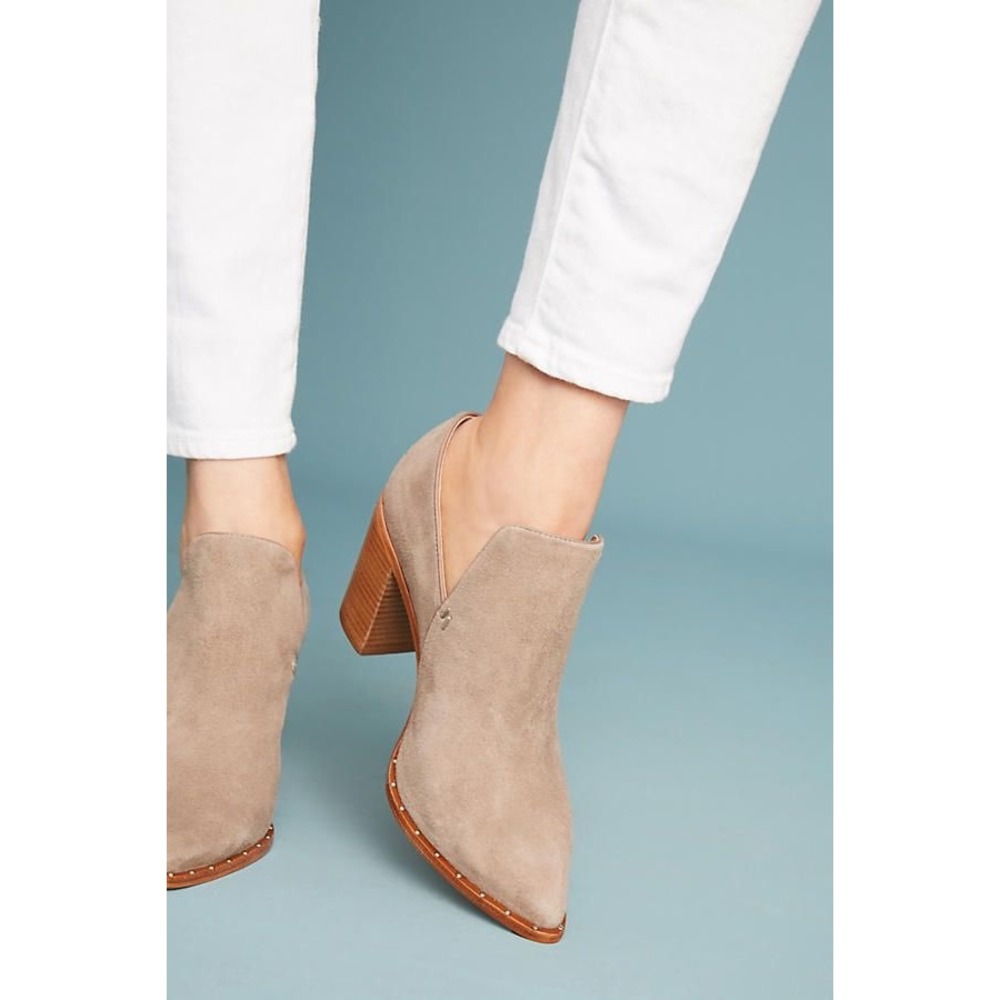 Schutz Grey Suede Fomo Booties Pointed Toe Studded Cutout Block Heel Booties 9.5
